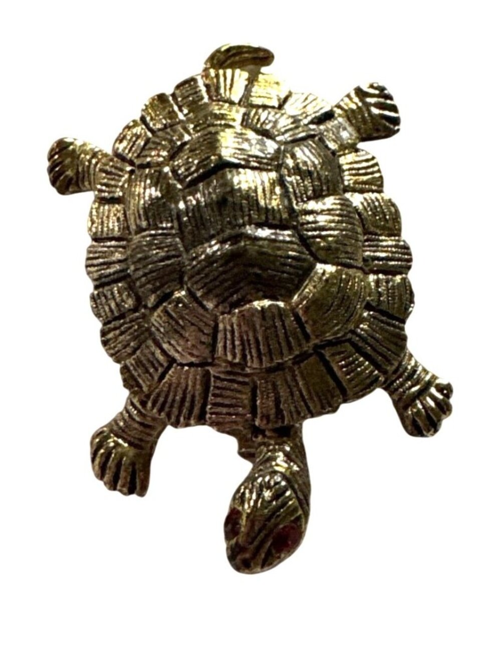 Signed Turtle Brooch Vintage Jewelry Pin With Red Gem Eyes By Gerrys Gold-Tone
